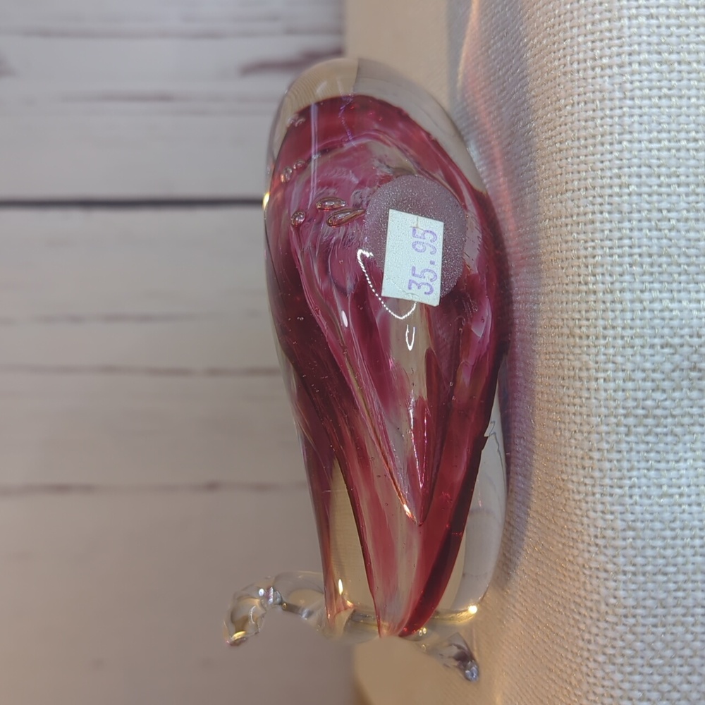 Murano Style Glass Signed Corcoran Whale‎ Clear Cranberry Paperweight Figurine - Picture 10 of 15